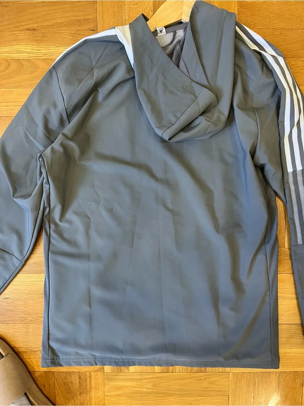 adidas Men’s Hooded Performance Jacket in Grey with White Stripes